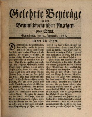 Braunschweigische Anzeigen. Gelehrte Beyträge zu den Braunschweigischen Anzeigen (Braunschweigische Anzeigen) Samstag 30. Januar 1768