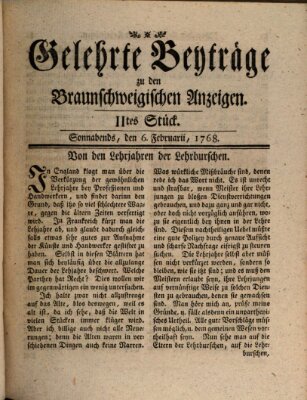 Braunschweigische Anzeigen. Gelehrte Beyträge zu den Braunschweigischen Anzeigen (Braunschweigische Anzeigen) Samstag 6. Februar 1768