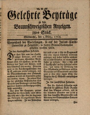 Braunschweigische Anzeigen. Gelehrte Beyträge zu den Braunschweigischen Anzeigen (Braunschweigische Anzeigen) Mittwoch 2. März 1768