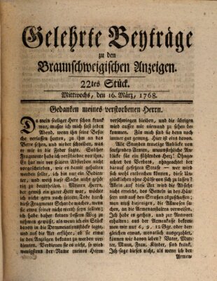 Braunschweigische Anzeigen. Gelehrte Beyträge zu den Braunschweigischen Anzeigen (Braunschweigische Anzeigen) Mittwoch 16. März 1768