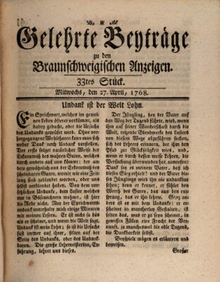 Braunschweigische Anzeigen. Gelehrte Beyträge zu den Braunschweigischen Anzeigen (Braunschweigische Anzeigen) Mittwoch 27. April 1768