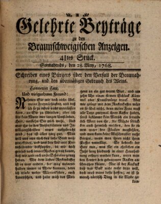 Braunschweigische Anzeigen. Gelehrte Beyträge zu den Braunschweigischen Anzeigen (Braunschweigische Anzeigen) Samstag 28. Mai 1768