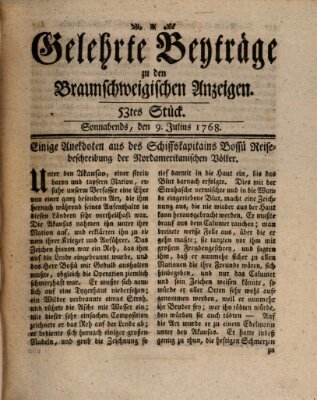 Braunschweigische Anzeigen. Gelehrte Beyträge zu den Braunschweigischen Anzeigen (Braunschweigische Anzeigen) Samstag 9. Juli 1768