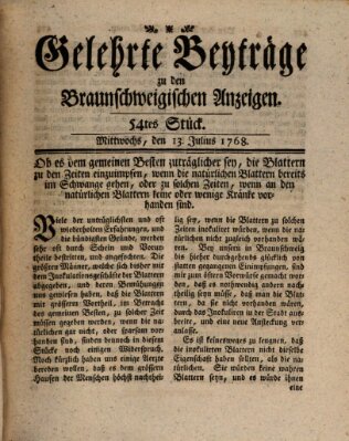 Braunschweigische Anzeigen. Gelehrte Beyträge zu den Braunschweigischen Anzeigen (Braunschweigische Anzeigen) Mittwoch 13. Juli 1768