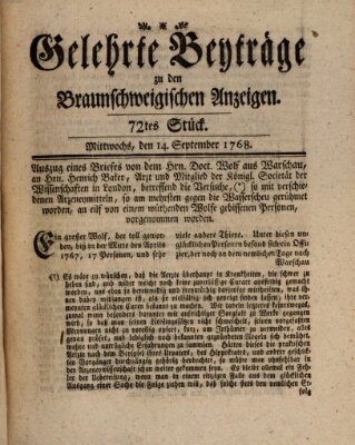 Braunschweigische Anzeigen. Gelehrte Beyträge zu den Braunschweigischen Anzeigen (Braunschweigische Anzeigen) Mittwoch 14. September 1768