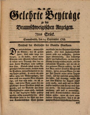 Braunschweigische Anzeigen. Gelehrte Beyträge zu den Braunschweigischen Anzeigen (Braunschweigische Anzeigen) Samstag 24. September 1768