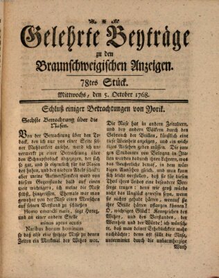 Braunschweigische Anzeigen. Gelehrte Beyträge zu den Braunschweigischen Anzeigen (Braunschweigische Anzeigen) Mittwoch 5. Oktober 1768