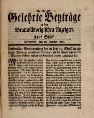 Braunschweigische Anzeigen. Gelehrte Beyträge zu den Braunschweigischen Anzeigen (Braunschweigische Anzeigen) Mittwoch 26. Oktober 1768