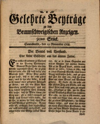 Braunschweigische Anzeigen. Gelehrte Beyträge zu den Braunschweigischen Anzeigen (Braunschweigische Anzeigen) Samstag 19. November 1768