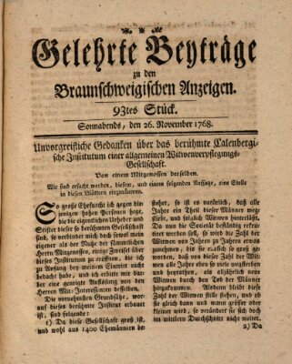 Braunschweigische Anzeigen. Gelehrte Beyträge zu den Braunschweigischen Anzeigen (Braunschweigische Anzeigen) Samstag 26. November 1768