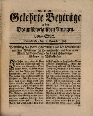 Braunschweigische Anzeigen. Gelehrte Beyträge zu den Braunschweigischen Anzeigen (Braunschweigische Anzeigen) Samstag 17. Dezember 1768