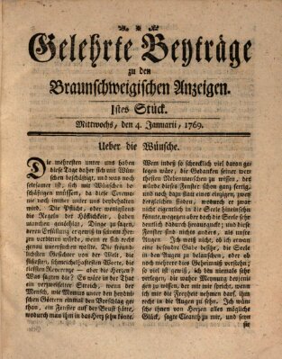 Braunschweigische Anzeigen. Gelehrte Beyträge zu den Braunschweigischen Anzeigen (Braunschweigische Anzeigen) Mittwoch 4. Januar 1769