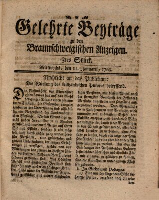 Braunschweigische Anzeigen. Gelehrte Beyträge zu den Braunschweigischen Anzeigen (Braunschweigische Anzeigen) Mittwoch 11. Januar 1769