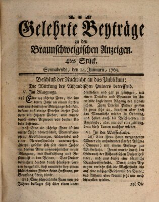 Braunschweigische Anzeigen. Gelehrte Beyträge zu den Braunschweigischen Anzeigen (Braunschweigische Anzeigen) Samstag 14. Januar 1769