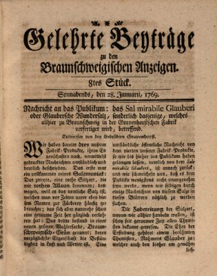 Braunschweigische Anzeigen. Gelehrte Beyträge zu den Braunschweigischen Anzeigen (Braunschweigische Anzeigen) Samstag 28. Januar 1769