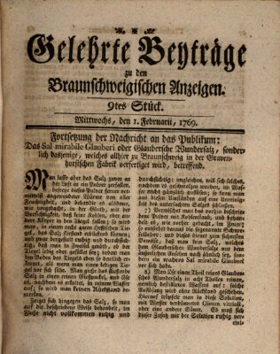 Braunschweigische Anzeigen. Gelehrte Beyträge zu den Braunschweigischen Anzeigen (Braunschweigische Anzeigen) Mittwoch 1. Februar 1769