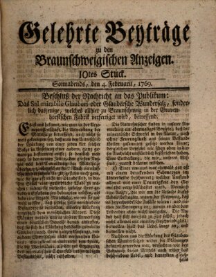 Braunschweigische Anzeigen. Gelehrte Beyträge zu den Braunschweigischen Anzeigen (Braunschweigische Anzeigen) Samstag 4. Februar 1769