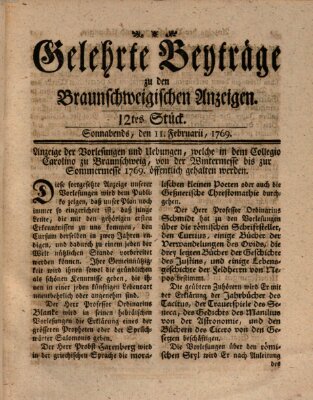 Braunschweigische Anzeigen. Gelehrte Beyträge zu den Braunschweigischen Anzeigen (Braunschweigische Anzeigen) Samstag 11. Februar 1769