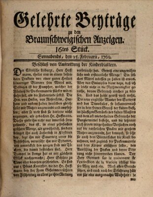 Braunschweigische Anzeigen. Gelehrte Beyträge zu den Braunschweigischen Anzeigen (Braunschweigische Anzeigen) Samstag 25. Februar 1769