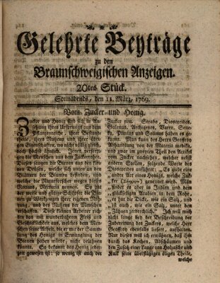 Braunschweigische Anzeigen. Gelehrte Beyträge zu den Braunschweigischen Anzeigen (Braunschweigische Anzeigen) Samstag 11. März 1769