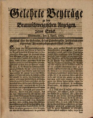 Braunschweigische Anzeigen. Gelehrte Beyträge zu den Braunschweigischen Anzeigen (Braunschweigische Anzeigen) Mittwoch 5. April 1769