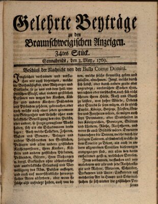 Braunschweigische Anzeigen. Gelehrte Beyträge zu den Braunschweigischen Anzeigen (Braunschweigische Anzeigen) Mittwoch 3. Mai 1769