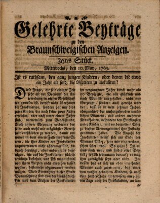 Braunschweigische Anzeigen. Gelehrte Beyträge zu den Braunschweigischen Anzeigen (Braunschweigische Anzeigen) Mittwoch 10. Mai 1769