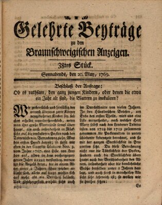 Braunschweigische Anzeigen. Gelehrte Beyträge zu den Braunschweigischen Anzeigen (Braunschweigische Anzeigen) Samstag 20. Mai 1769