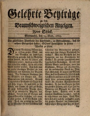 Braunschweigische Anzeigen. Gelehrte Beyträge zu den Braunschweigischen Anzeigen (Braunschweigische Anzeigen) Mittwoch 24. Mai 1769