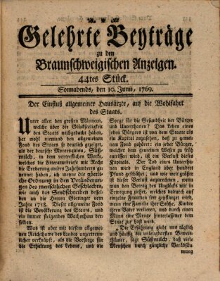 Braunschweigische Anzeigen. Gelehrte Beyträge zu den Braunschweigischen Anzeigen (Braunschweigische Anzeigen) Samstag 10. Juni 1769