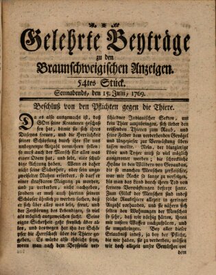 Braunschweigische Anzeigen. Gelehrte Beyträge zu den Braunschweigischen Anzeigen (Braunschweigische Anzeigen) Samstag 15. Juli 1769