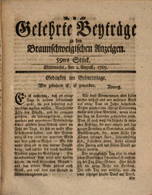 Braunschweigische Anzeigen. Gelehrte Beyträge zu den Braunschweigischen Anzeigen (Braunschweigische Anzeigen) Mittwoch 2. August 1769