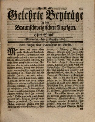 Braunschweigische Anzeigen. Gelehrte Beyträge zu den Braunschweigischen Anzeigen (Braunschweigische Anzeigen) Mittwoch 9. August 1769