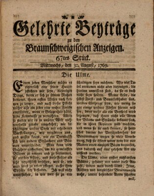 Braunschweigische Anzeigen. Gelehrte Beyträge zu den Braunschweigischen Anzeigen (Braunschweigische Anzeigen) Mittwoch 30. August 1769