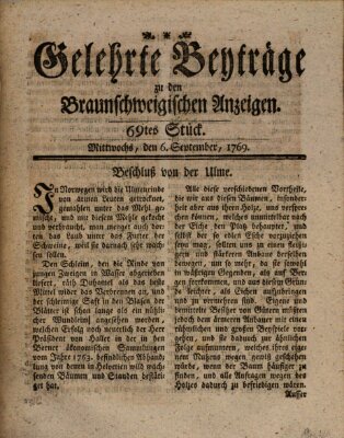 Braunschweigische Anzeigen. Gelehrte Beyträge zu den Braunschweigischen Anzeigen (Braunschweigische Anzeigen) Mittwoch 6. September 1769