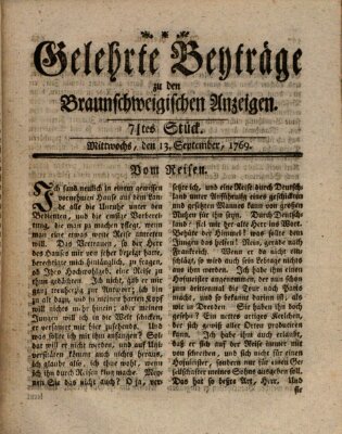 Braunschweigische Anzeigen. Gelehrte Beyträge zu den Braunschweigischen Anzeigen (Braunschweigische Anzeigen) Mittwoch 13. September 1769