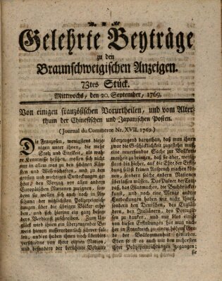 Braunschweigische Anzeigen. Gelehrte Beyträge zu den Braunschweigischen Anzeigen (Braunschweigische Anzeigen) Mittwoch 20. September 1769