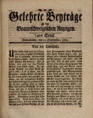 Braunschweigische Anzeigen. Gelehrte Beyträge zu den Braunschweigischen Anzeigen (Braunschweigische Anzeigen) Samstag 23. September 1769