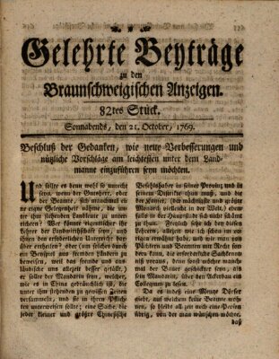 Braunschweigische Anzeigen. Gelehrte Beyträge zu den Braunschweigischen Anzeigen (Braunschweigische Anzeigen) Samstag 21. Oktober 1769