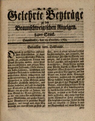 Braunschweigische Anzeigen. Gelehrte Beyträge zu den Braunschweigischen Anzeigen (Braunschweigische Anzeigen) Samstag 28. Oktober 1769