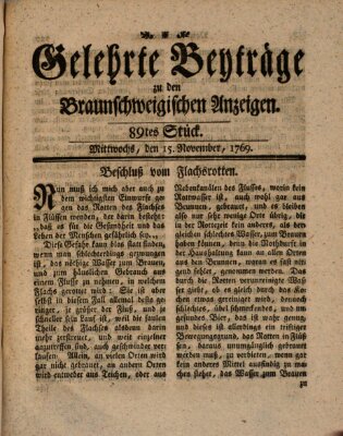 Braunschweigische Anzeigen. Gelehrte Beyträge zu den Braunschweigischen Anzeigen (Braunschweigische Anzeigen) Mittwoch 15. November 1769