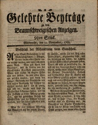 Braunschweigische Anzeigen. Gelehrte Beyträge zu den Braunschweigischen Anzeigen (Braunschweigische Anzeigen) Mittwoch 22. November 1769