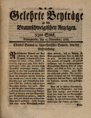 Braunschweigische Anzeigen. Gelehrte Beyträge zu den Braunschweigischen Anzeigen (Braunschweigische Anzeigen) Samstag 25. November 1769