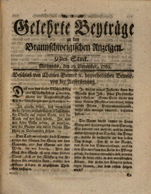 Braunschweigische Anzeigen. Gelehrte Beyträge zu den Braunschweigischen Anzeigen (Braunschweigische Anzeigen) Mittwoch 29. November 1769