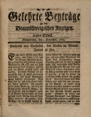 Braunschweigische Anzeigen. Gelehrte Beyträge zu den Braunschweigischen Anzeigen (Braunschweigische Anzeigen) Samstag 2. Dezember 1769