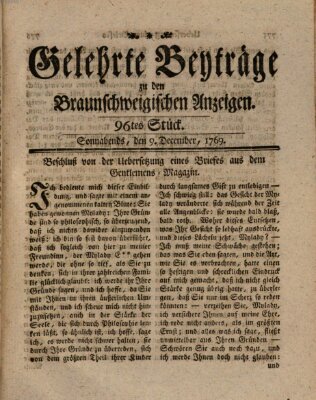 Braunschweigische Anzeigen. Gelehrte Beyträge zu den Braunschweigischen Anzeigen (Braunschweigische Anzeigen) Samstag 9. Dezember 1769