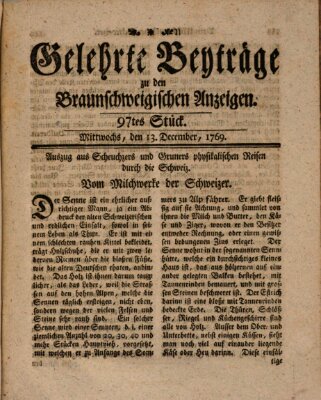 Braunschweigische Anzeigen. Gelehrte Beyträge zu den Braunschweigischen Anzeigen (Braunschweigische Anzeigen) Mittwoch 13. Dezember 1769