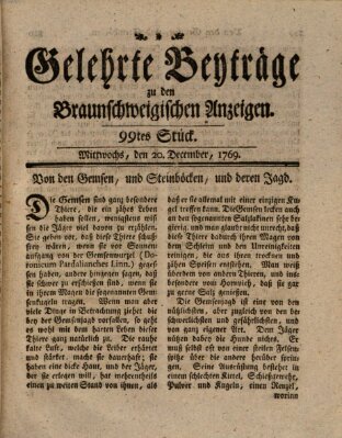 Braunschweigische Anzeigen. Gelehrte Beyträge zu den Braunschweigischen Anzeigen (Braunschweigische Anzeigen) Mittwoch 20. Dezember 1769