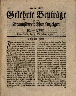 Braunschweigische Anzeigen. Gelehrte Beyträge zu den Braunschweigischen Anzeigen (Braunschweigische Anzeigen) Samstag 30. Dezember 1769