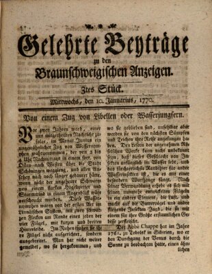 Braunschweigische Anzeigen. Gelehrte Beyträge zu den Braunschweigischen Anzeigen (Braunschweigische Anzeigen) Mittwoch 10. Januar 1770